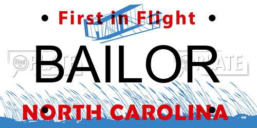BAILOR North Carolina License Plate