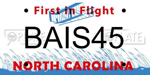 BAIS45 North Carolina License Plate