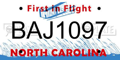 BAJ1097 North Carolina License Plate