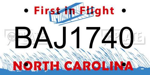 BAJ1740 North Carolina License Plate