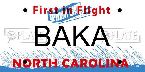 BAKA North Carolina License Plate