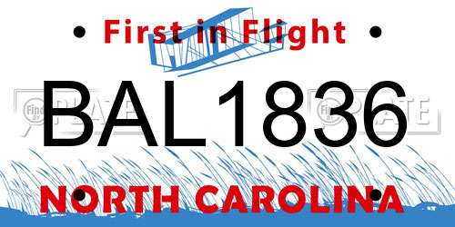 BAL1836 North Carolina License Plate