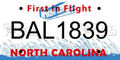 BAL1839 North Carolina License Plate