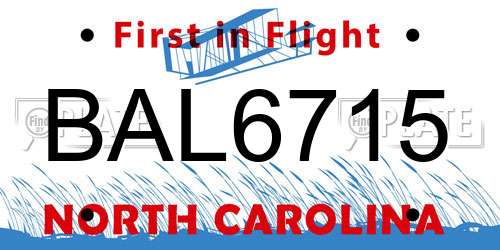 BAL6715 North Carolina License Plate