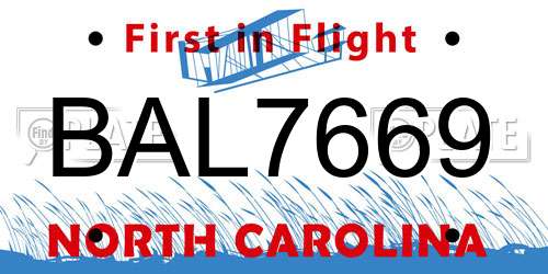 BAL7669 North Carolina License Plate
