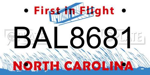 BAL8681 North Carolina License Plate