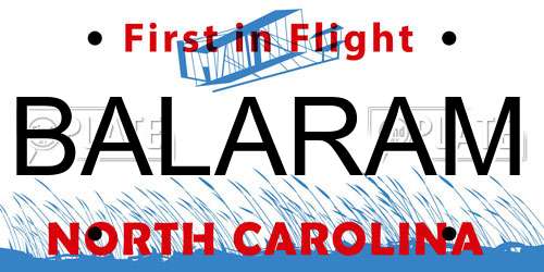 BALARAM North Carolina License Plate