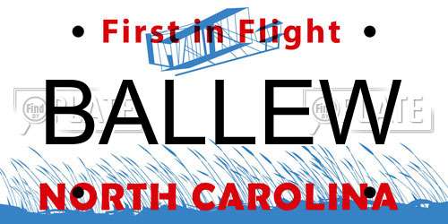 BALLEW North Carolina License Plate