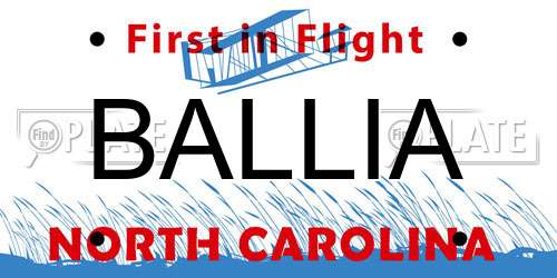 BALLIA North Carolina License Plate