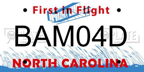BAM04D North Carolina License Plate