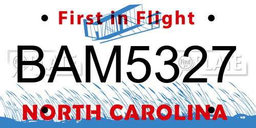 BAM5327 North Carolina License Plate