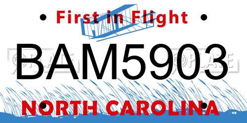 BAM5903 North Carolina License Plate