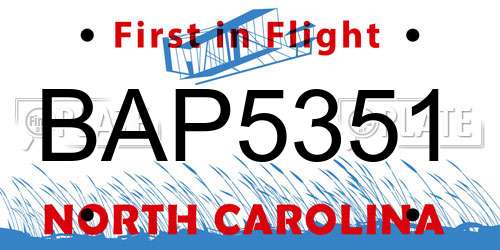 BAP5351 North Carolina License Plate