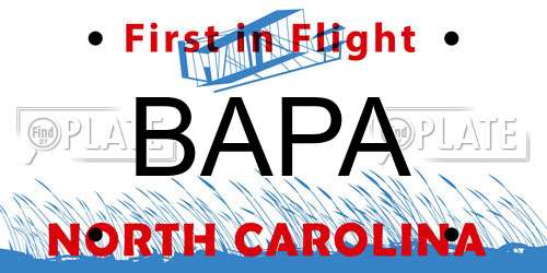 BAPA North Carolina License Plate