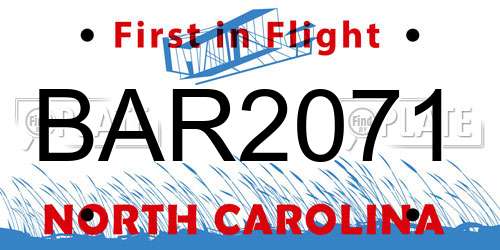 BAR2071 North Carolina License Plate