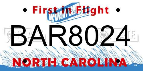 BAR8024 North Carolina License Plate