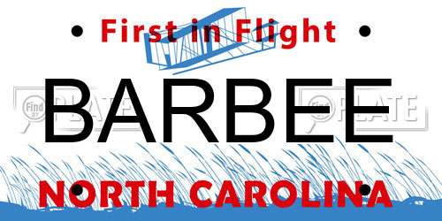 BARBEE North Carolina License Plate