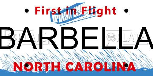 BARBELLA North Carolina License Plate