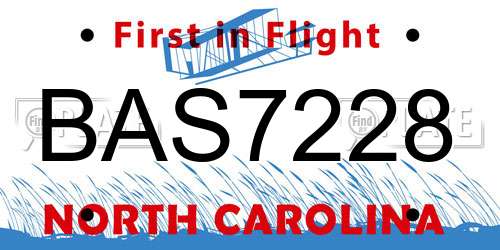 BAS7228 North Carolina License Plate