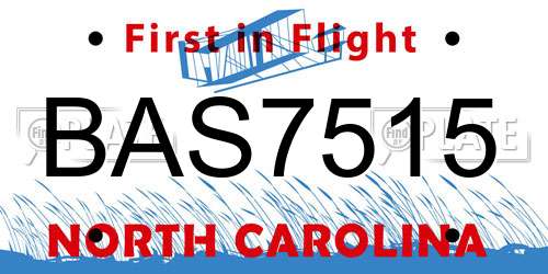 BAS7515 North Carolina License Plate