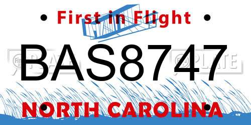 BAS8747 North Carolina License Plate