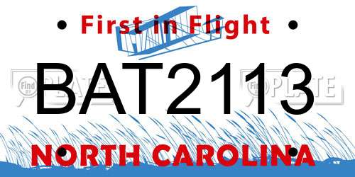 BAT2113 North Carolina License Plate