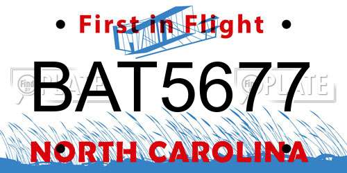 BAT5677 North Carolina License Plate