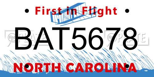 BAT5678 North Carolina License Plate