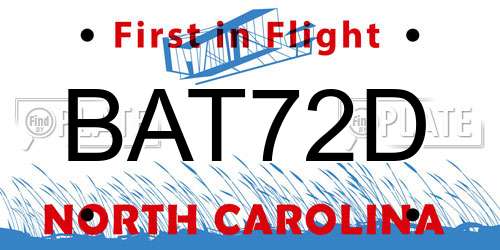 BAT72D North Carolina License Plate