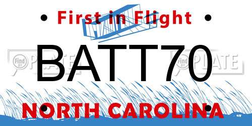 BATT70 North Carolina License Plate