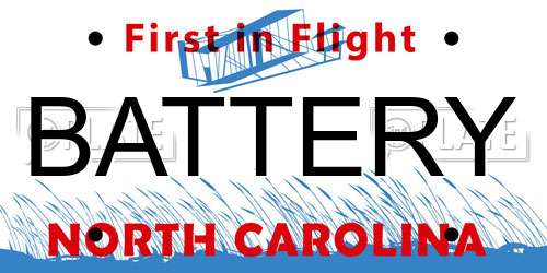 BATTERY North Carolina License Plate
