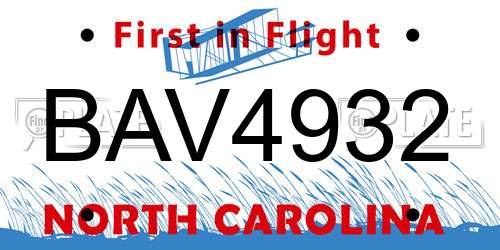 BAV4932 North Carolina License Plate