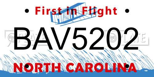 BAV5202 North Carolina License Plate