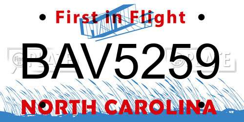 BAV5259 North Carolina License Plate