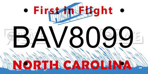 BAV8099 North Carolina License Plate