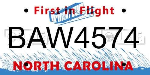 BAW4574 North Carolina License Plate