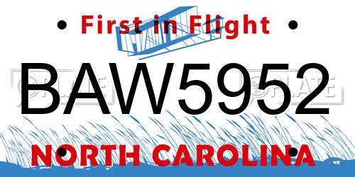 BAW5952 North Carolina License Plate
