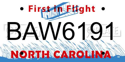 BAW6191 North Carolina License Plate