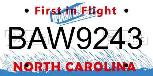BAW9243 North Carolina License Plate
