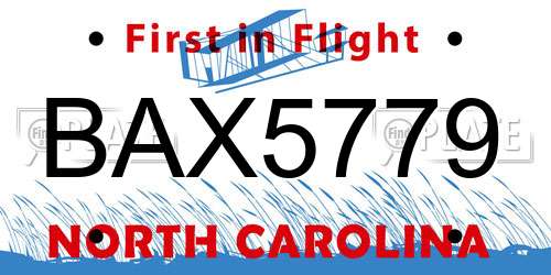 BAX5779 North Carolina License Plate