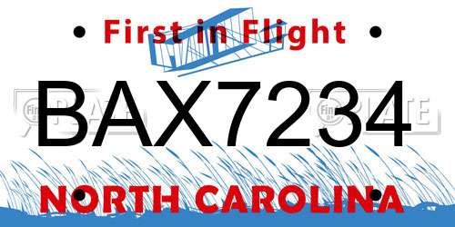 BAX7234 North Carolina License Plate