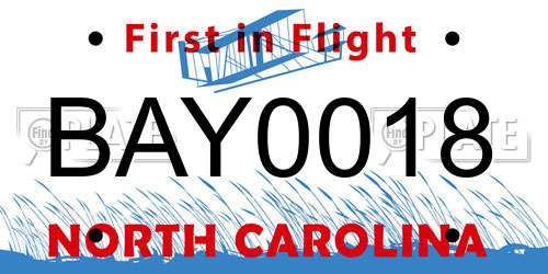BAY0018 North Carolina License Plate