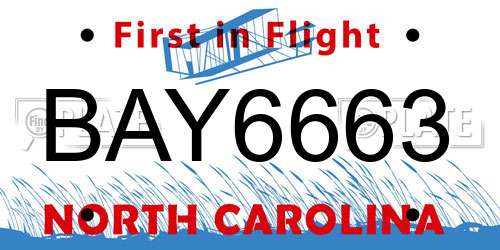 BAY6663 North Carolina License Plate