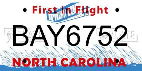 BAY6752 North Carolina License Plate