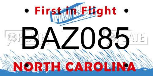 BAZ085 North Carolina License Plate