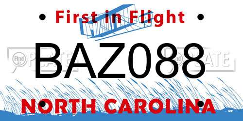 BAZ088 North Carolina License Plate
