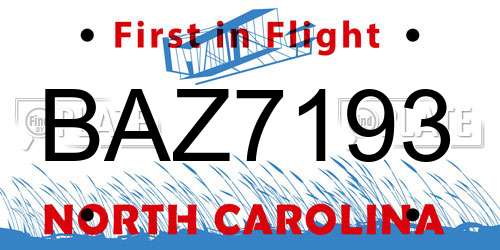 BAZ7193 North Carolina License Plate