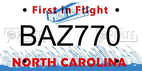 BAZ770 North Carolina License Plate