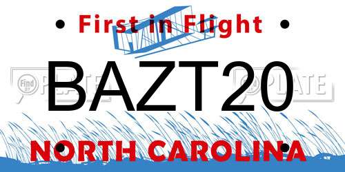 BAZT20 North Carolina License Plate