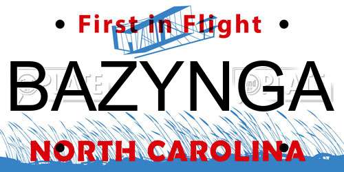 BAZYNGA North Carolina License Plate